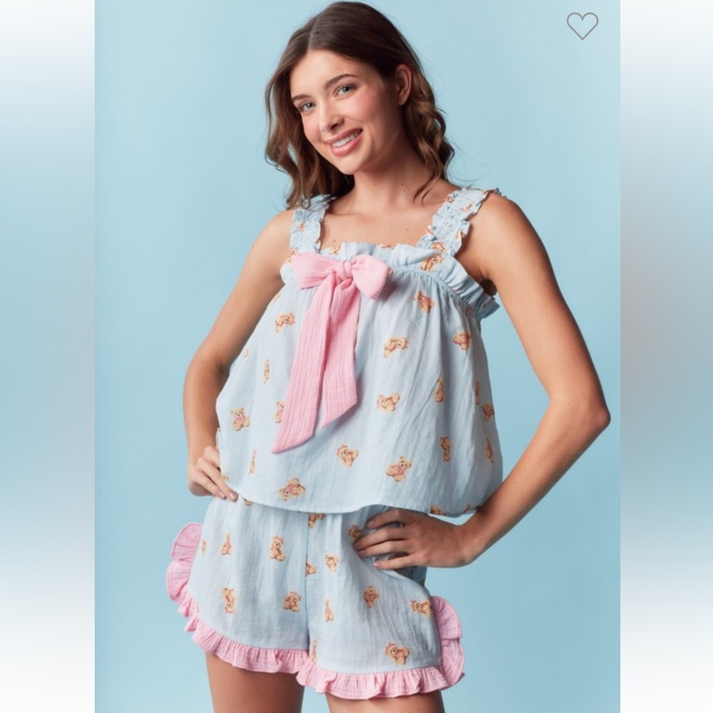 Women's Blue and Pink Pajama Set